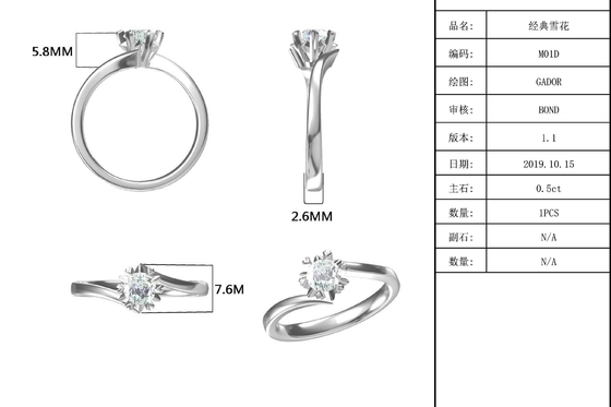 Lady 9k राउंड 7.5mm Moissanite सिल्वर रिंग ओपन फैशन ग्रैंड्योर ज्वेलरी
