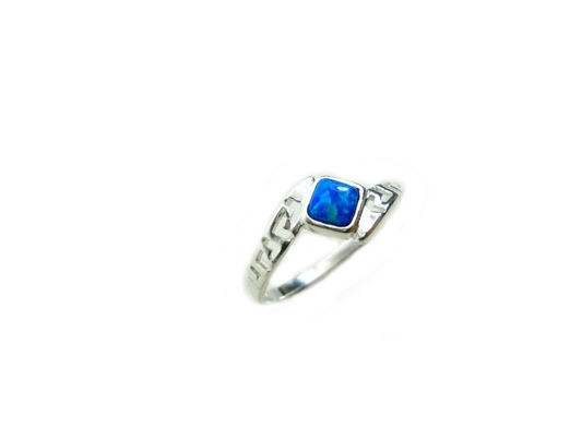Sterling Sliver 925 प्राचीन ग्रीक मेन्डर की मॉडर्न वेव डिज़ाइन ब्लू ओपल रिंग महिलाओं के लिए