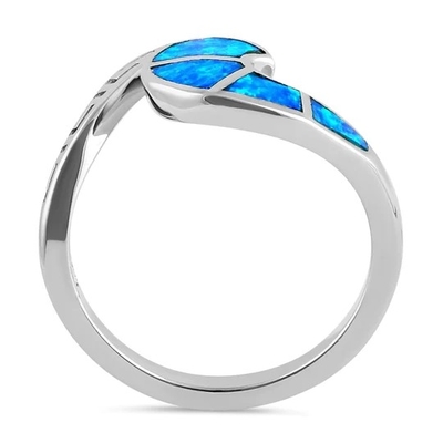 Sterling Sliver 925 प्राचीन ग्रीक मेन्डर की मॉडर्न वेव डिज़ाइन ब्लू ओपल रिंग महिलाओं के लिए