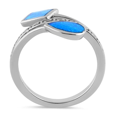 Sterling Sliver 925 प्राचीन ग्रीक मेन्डर की मॉडर्न वेव डिज़ाइन ब्लू ओपल रिंग महिलाओं के लिए
