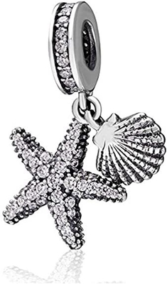 LuxglitterLin ट्रॉपिकल ओशन लाइफ चार्म सी टर्टल स्टारफिश इनेमल डैंगल बीड यूरोपियन के लिए