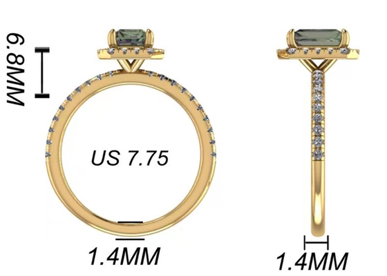 OV6X8mm 14K सॉलिड गोल्ड ज्वैलरी, आयत 1.3 कैरेट डायमंड एंगेजमेंट रिंग