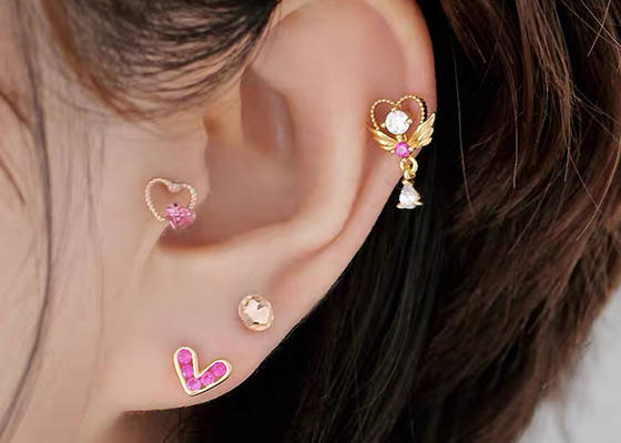 0.126ct 14k गोल्ड डायमंड कार्टिलेज इयररिंग्स, 14pcs पियर्सिंग हेलिक्स इयररिंग्स OEM
