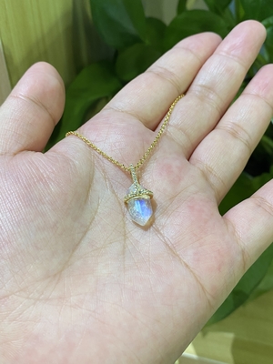 हेक्सागोनल प्राकृतिक मूनस्टोन हार, 14k गोल्ड केबल चेन हार 14 इंच लंबाई:
