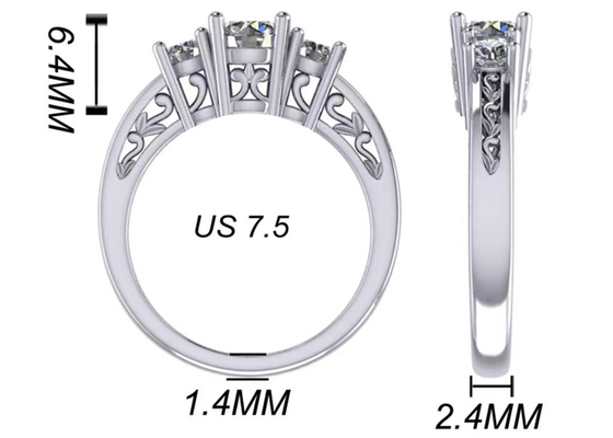 0.8ct 14k सॉलिड गोल्ड ज्वैलरी, प्रोंग सेटिंग RD5.85mm डायमंड थ्री स्टोन रिंग