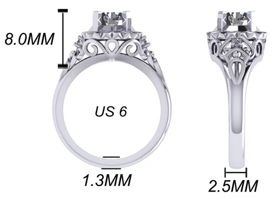 व्हाइट गोल्ड लैब मेड डायमंड एंगेजमेंट रिंग्स ब्रिलियंट कट 1ct RD6.5MM साइज
