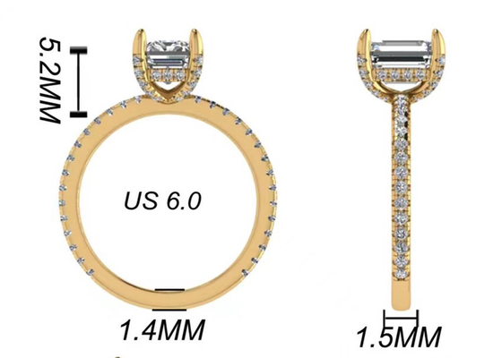 एमराल्ड कट 18K रोज गोल्ड रिंग Wiith 7.58×5.83mm डायमेंशन नेचुरल डायमंड OEM