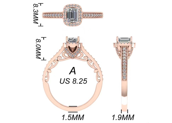 0.8ct 14K सॉलिड गोल्ड ज्वैलरी, रोज़ गोल्ड एंगेजमेंट रिंग सेट RA5.6×4.5MM