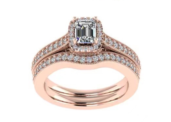 0.8ct 14K सॉलिड गोल्ड ज्वैलरी, रोज़ गोल्ड एंगेजमेंट रिंग सेट RA5.6×4.5MM