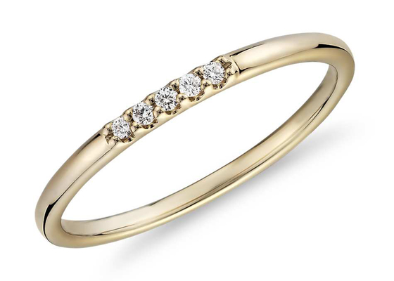 सुंदर 14K येलो गोल्ड ज्वेलरी, मैचिंग स्टैकिंग 0.05ct डायमंड बैंड रिंग OEM ODM