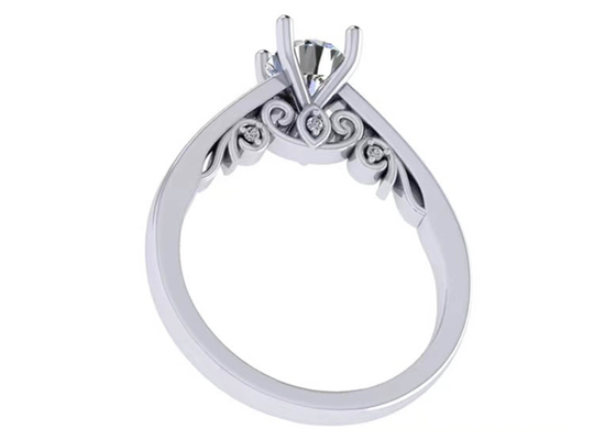 पंजा सेटिंग 18k व्हाइट गोल्ड वेडिंग रिंग, GIA 5.35mm राउंड ब्रिलियंट कट डायमंड रिंग