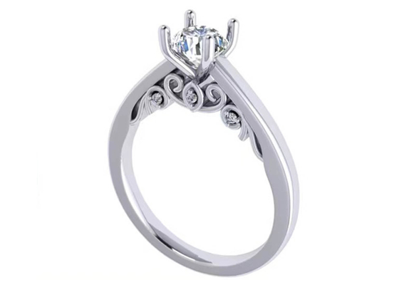 पंजा सेटिंग 18k व्हाइट गोल्ड वेडिंग रिंग, GIA 5.35mm राउंड ब्रिलियंट कट डायमंड रिंग