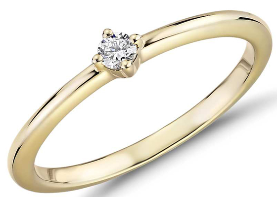 सॉलिटेयर स्टोन 14K येलो गोल्ड ज्वेलरी रिंग 0.1ct क्लॉ सेटिंग टाइप VS1 क्लैरिटी ग्रेड