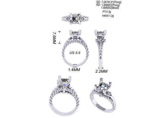 Moissanite हीरा रत्न वादा के छल्ले 14K सोने की राजकुमारी कट