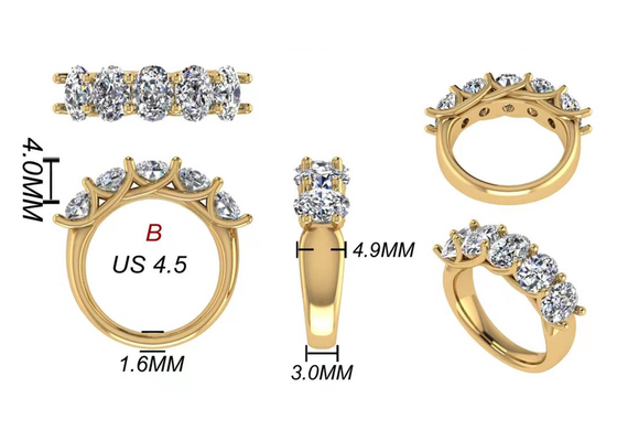 ओवल ब्रिलियंट कट 18k येलो गोल्ड एंगेजमेंट रिंग 6.43x 4.7x3.03mm ODM
