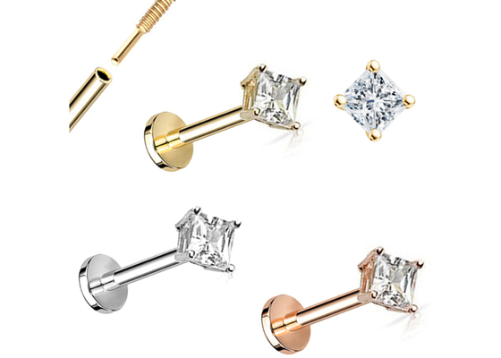 14K गोल्ड प्रिंसेस कट डायमंड स्टड इयररिंग्स दीया 3×3mm ODM एनिवर्सरी के लिए