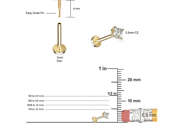 14K गोल्ड प्रिंसेस कट डायमंड स्टड इयररिंग्स दीया 3×3mm ODM एनिवर्सरी के लिए