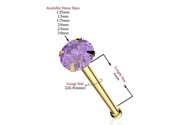 1.25-3.0mm 18K सोने की नाक प्राकृतिक पत्थर के साथ OEM ODM भेदी: