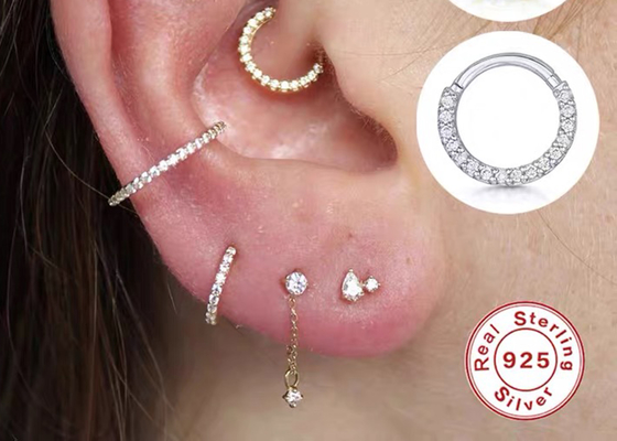 कार्टिलेज ट्रैगस के लिए निर्बाध हिंगेड 14K गोल्ड क्लिकर 16g-40g