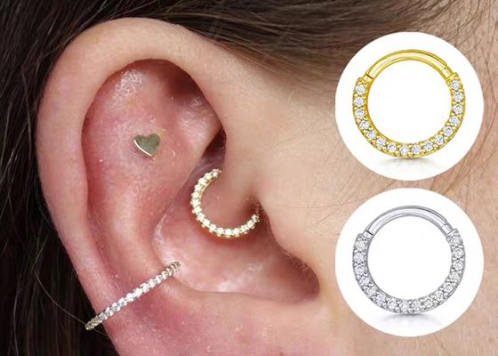 कार्टिलेज ट्रैगस के लिए निर्बाध हिंगेड 14K गोल्ड क्लिकर 16g-40g