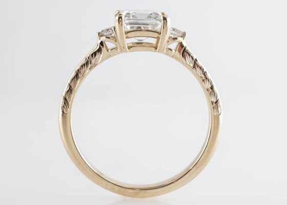 14K रोज गोल्ड एस्चर कट डायमंड एंगेजमेंट रिंग 1.29ct क्लासिक स्टाइल
