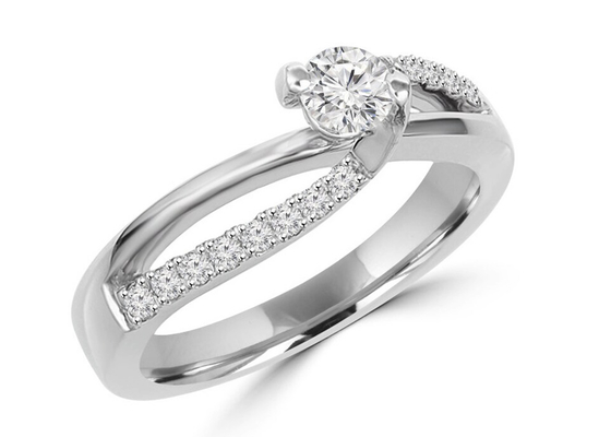 प्रोंग सेटिंग राउंड कट डायमंड रिंग, 0.46ct 5mm डायमंड सॉलिड गोल्ड रिंग