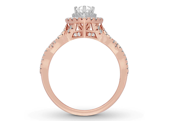 7ct 8ct 18K रोज़ गोल्ड रिंग, एंगेजमेंट एंड वेडिंग रिंग सेट 7.0mm नाशपाती कट