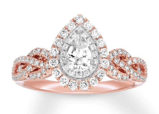 7ct 8ct 18K रोज़ गोल्ड रिंग, एंगेजमेंट एंड वेडिंग रिंग सेट 7.0mm नाशपाती कट