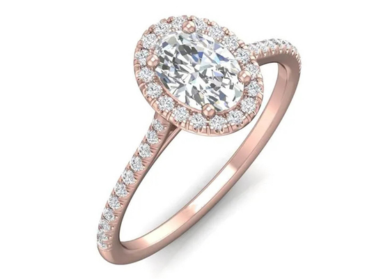 ओवल शेप्ड 18K रोज गोल्ड रिंग, 0.50Ct डायमंड एंगेजमेंट रिंग 6.37x4.46x2.79mm