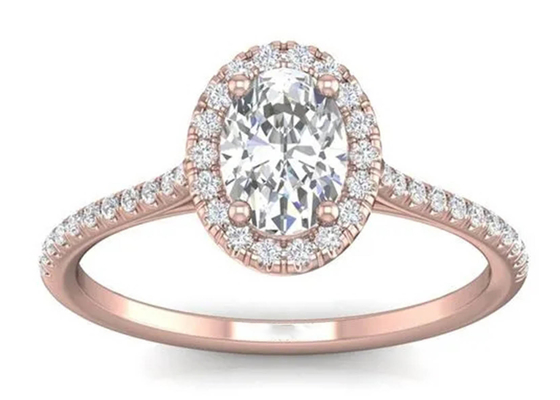 ओवल शेप्ड 18K रोज गोल्ड रिंग, 0.50Ct डायमंड एंगेजमेंट रिंग 6.37x4.46x2.79mm