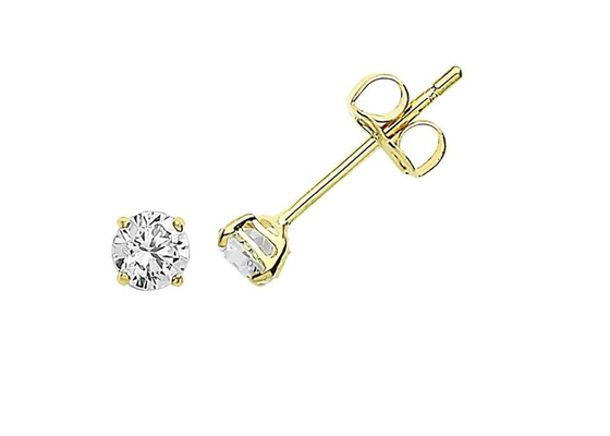 9ct 9K गोल्ड सॉलिटेयर इयररिंग्स, सॉलिटेयर डायमंड स्टड 3mm 4mm 5mm