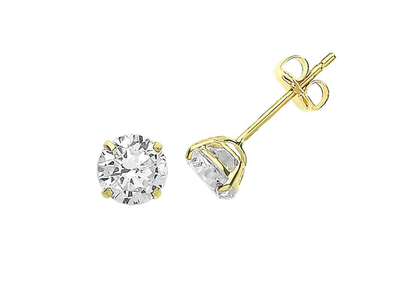 9ct 9K गोल्ड सॉलिटेयर इयररिंग्स, सॉलिटेयर डायमंड स्टड 3mm 4mm 5mm