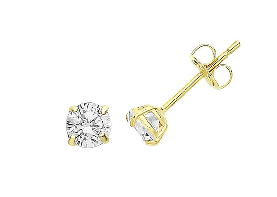9ct 9K गोल्ड सॉलिटेयर इयररिंग्स, सॉलिटेयर डायमंड स्टड 3mm 4mm 5mm