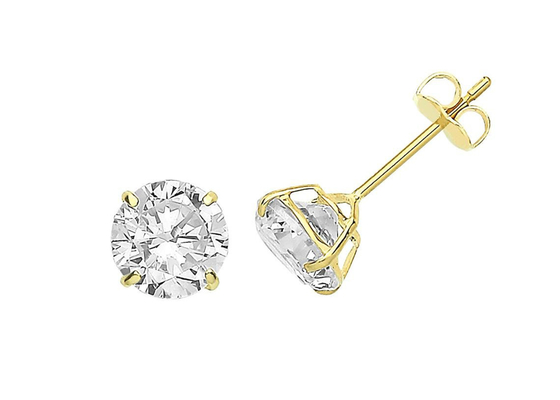 9ct 9K गोल्ड सॉलिटेयर इयररिंग्स, सॉलिटेयर डायमंड स्टड 3mm 4mm 5mm