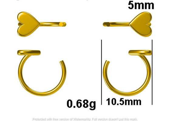 हग्गी हूप 9K गोल्ड इयररिंग्स टिनी हार्ट शेप दीया इनर 8mm आउटर 10.5mm