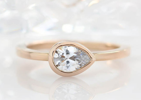0.77ct पीले सोने की शादी की अंगूठी, लेडी के लिए ओडीएम बेजल सेट सगाई की अंगूठी