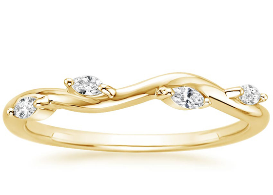 घुमावदार विलो 14K पीले सोने के आभूषण की अंगूठी 2 × 4 मिमी 0.40ct हीरे के साथ