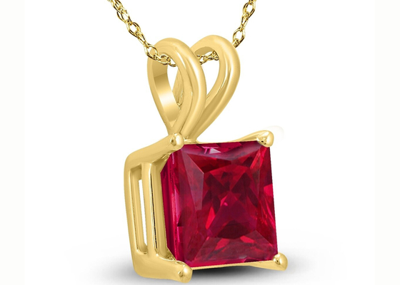 सगाई के लिए रूबी पेंडेंट 2ct के साथ 7×7MM 14K सोने का हार