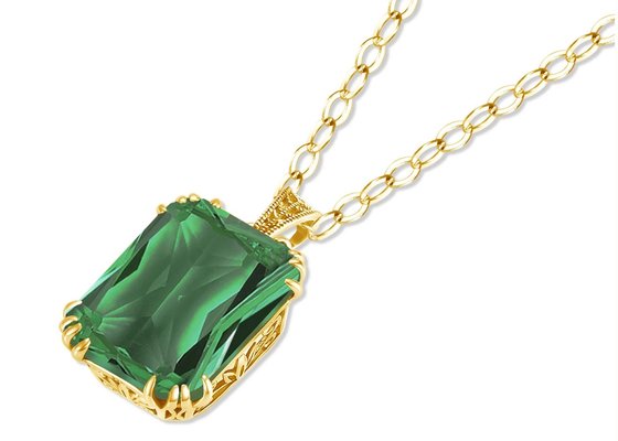 विंटेज 14K सोने का हार 2.67ct 8×10mm प्राकृतिक पन्ना लटकन के साथ
