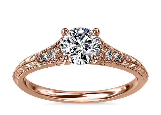 शादी के लिए 14K रूज गोल्ड लैब ग्रोन मोइसानाइट रिंग दीया RD6mm 0.8ct