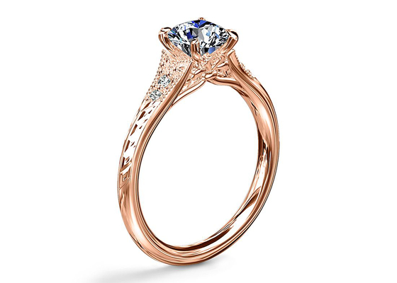 शादी के लिए 14K रूज गोल्ड लैब ग्रोन मोइसानाइट रिंग दीया RD6mm 0.8ct
