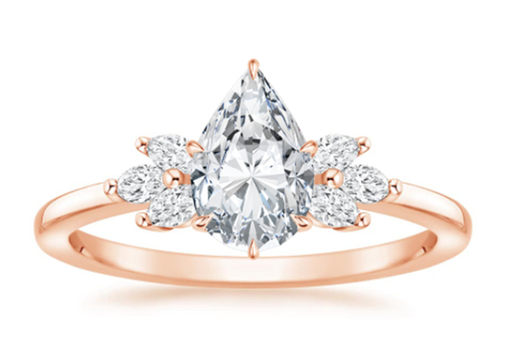 नाशपाती कट लैब ग्रोन मोइसानाइट रिंग 0.77ct PS5 × 7mm आयाम 14K रोज गोल्ड मटेरियल: