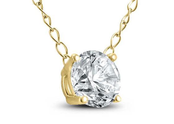 4mm 0.23ct डायमंड सॉलिटेयर नेकलेस, 4 प्रोंग्स 14k येलो गोल्ड नेकलेस