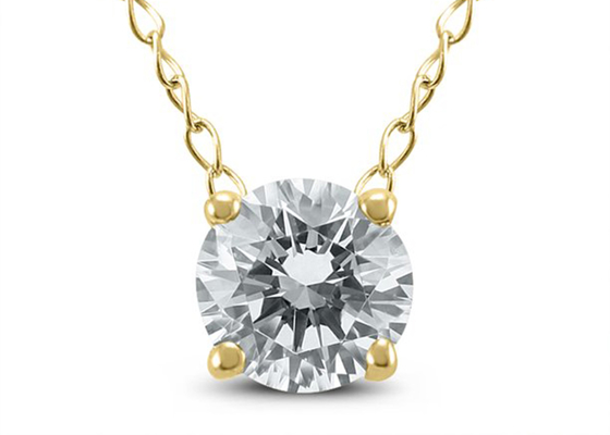 4mm 0.23ct डायमंड सॉलिटेयर नेकलेस, 4 प्रोंग्स 14k येलो गोल्ड नेकलेस