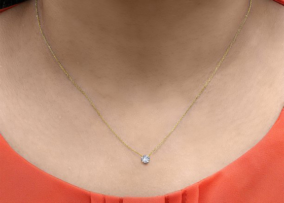 4mm 0.23ct डायमंड सॉलिटेयर नेकलेस, 4 प्रोंग्स 14k येलो गोल्ड नेकलेस