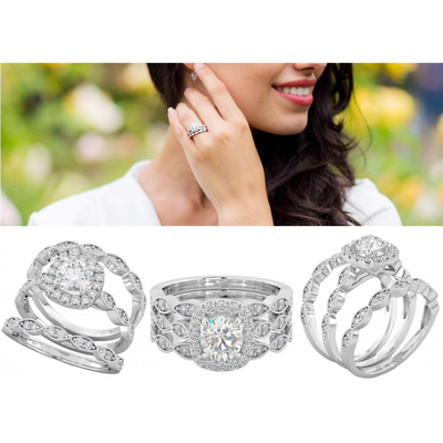 51pcs 0.51CT हेलो डायमंड एंगेजमेंट रिंग सेट क्लॉ प्रोंग सेटिंग टाइप: