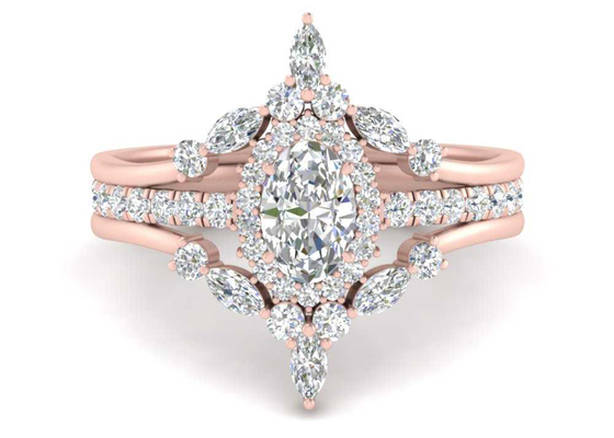 दुल्हन के लिए SI1 0.62CT रोज़ गोल्ड डबल हेलो एंगेजमेंट रिंग्स