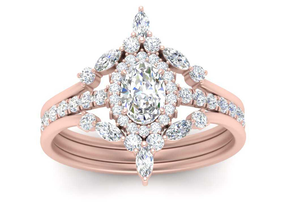 दुल्हन के लिए SI1 0.62CT रोज़ गोल्ड डबल हेलो एंगेजमेंट रिंग्स