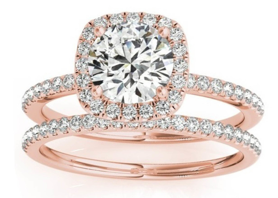प्रोंग स्क्वायर डायमंड रोज़ गोल्ड रिंग, 0.35CT हिडन हेलो एंगेजमेंट रिंग ODM