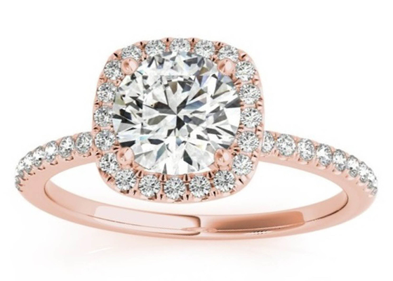 प्रोंग स्क्वायर डायमंड रोज़ गोल्ड रिंग, 0.35CT हिडन हेलो एंगेजमेंट रिंग ODM